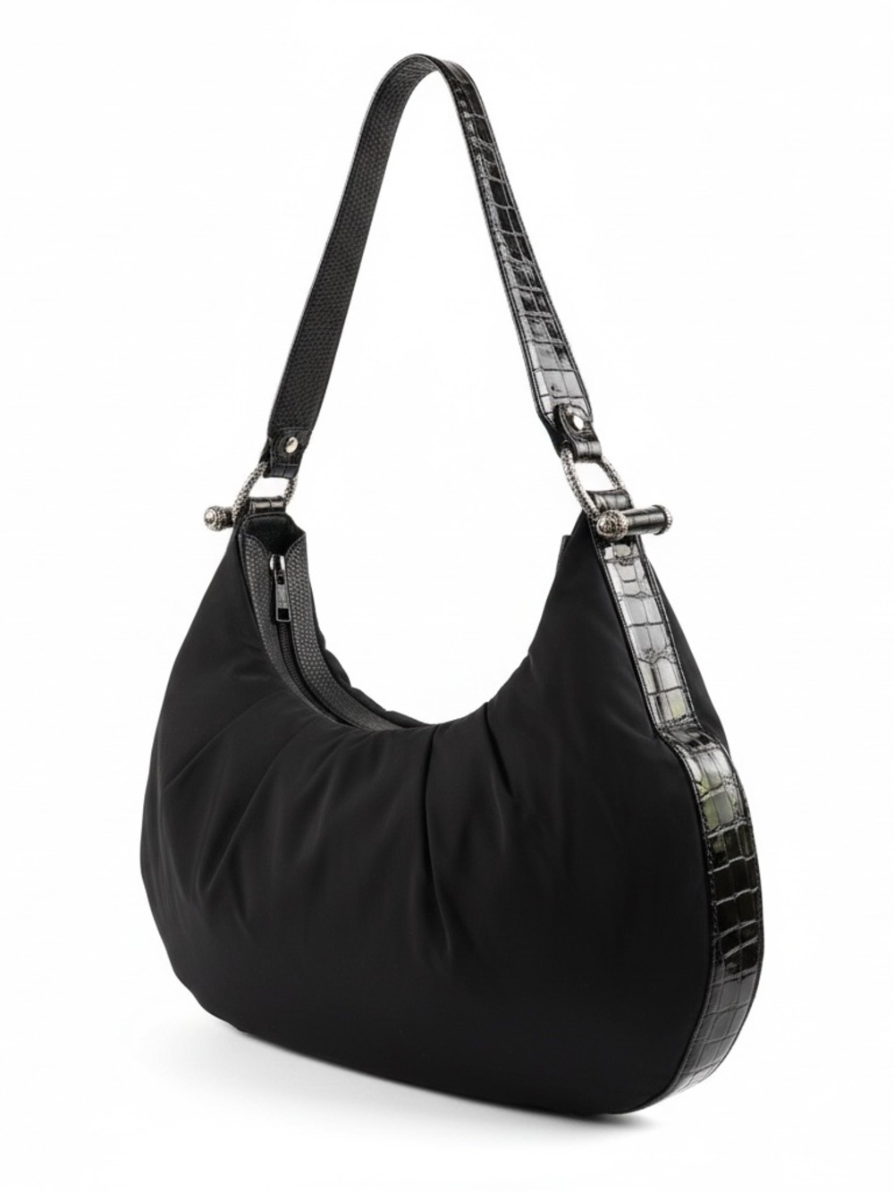 Brighton Black Handbag with Purple Lining and Silver Buckle
